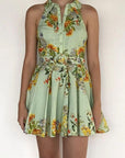 Baku Short Dress with Buckle in Green