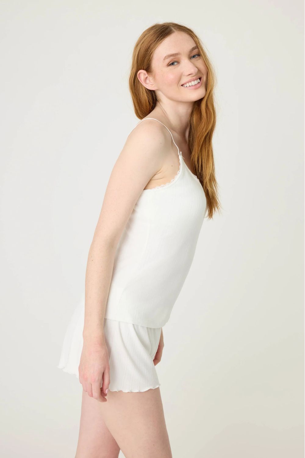 Pointelle Tank Top and Shorts in Ivory