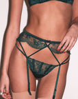 Rose Logo Embroidery Thong in Evergreen