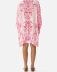 Tie Sleeve Short V- Neck Kaftan in Livin La Vida Rosa