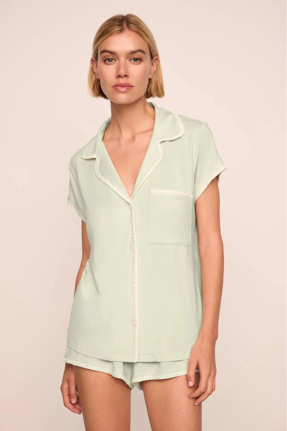 Frida Shortie PJ Set in Mint Cream/Ivory