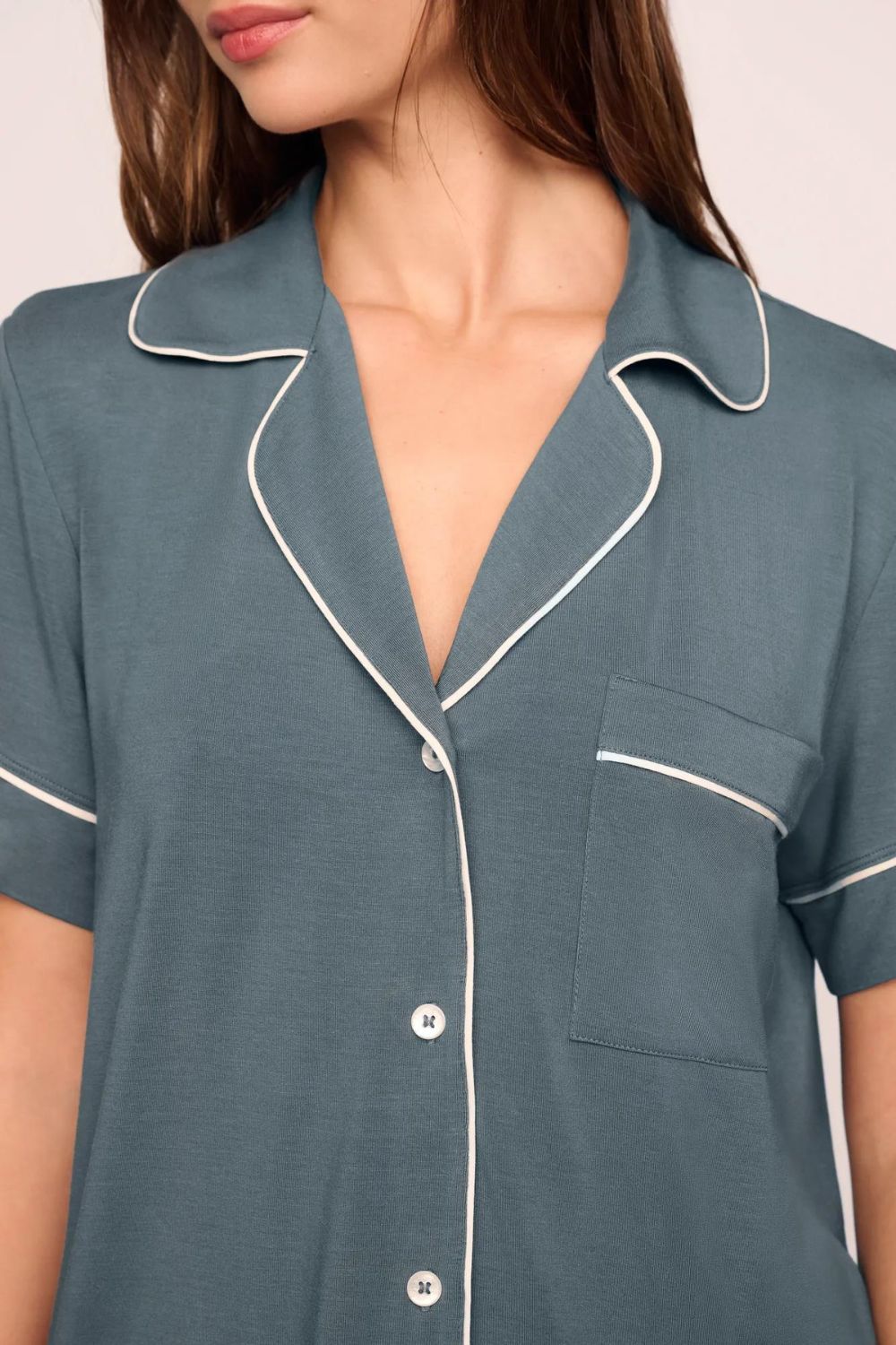 Gisele Relaxed Short PJ Set in Stone Blue/Ivory