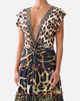 Cap Sleeve Twist Front Dress in Leotigra