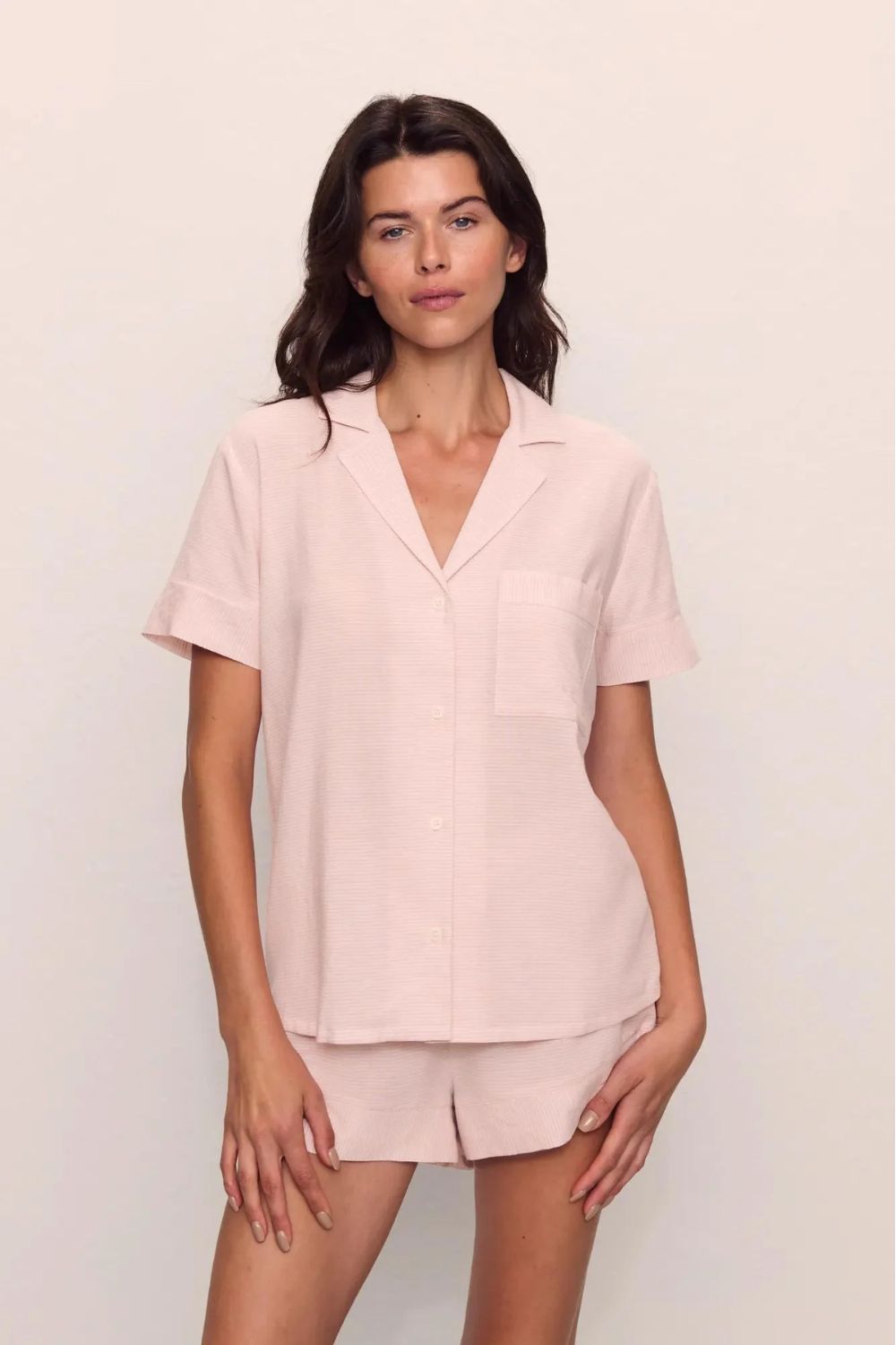 Gisele Rib Relaxed Short PJ Set in Pale Mauve