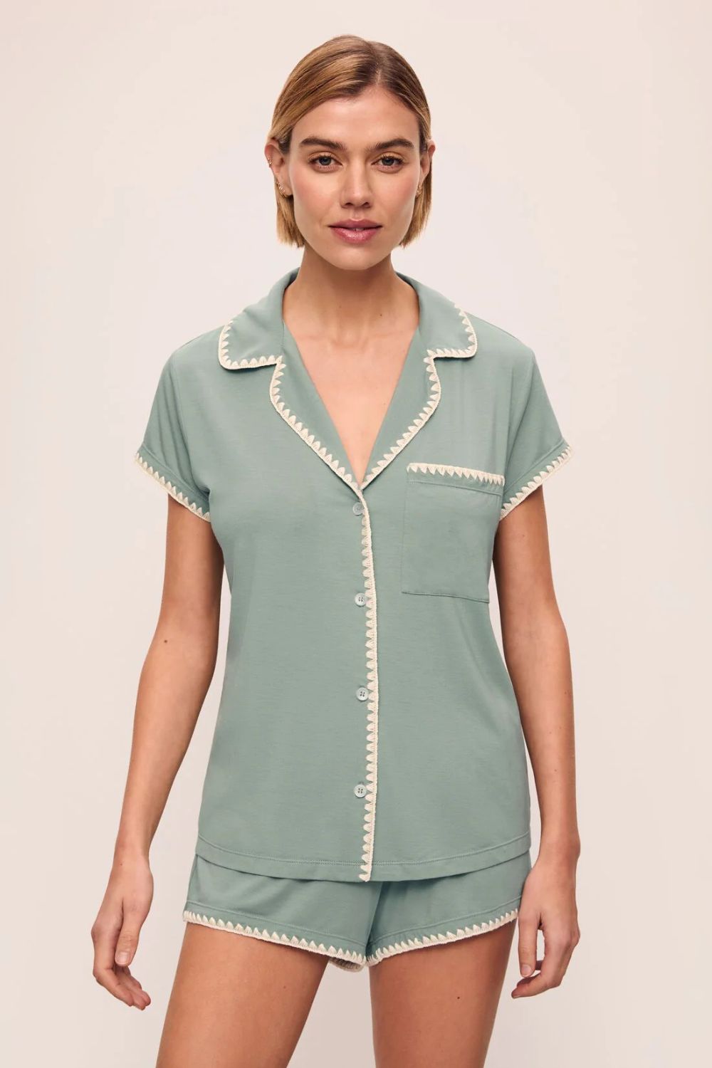 Frida Shortie PJ Set in Eucalyptus/Ivory