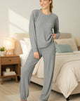 Textured Long Pajama Set in Heather Charcoal