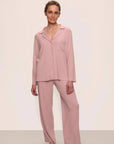 Gisele Ribbed Long PJ Set in Pale Mauve
