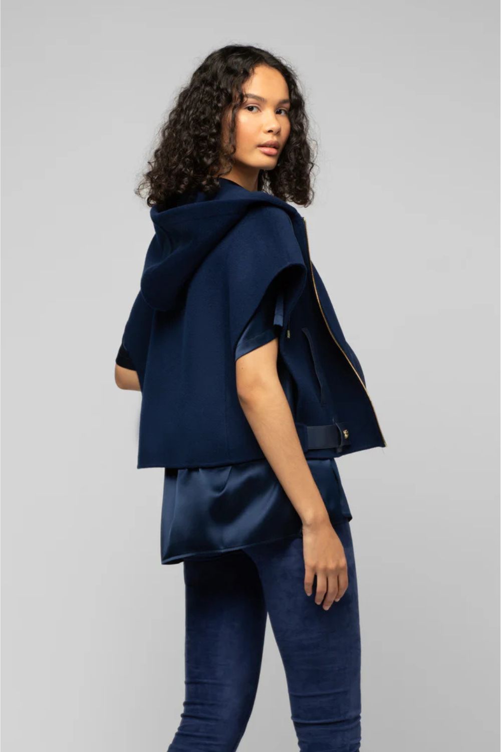 Navy Cropped Jacket with Hood