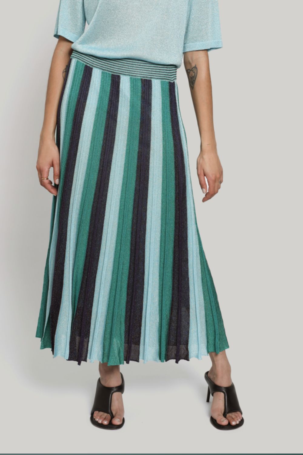 Pleated Maxi Skirt in Lagoon Blue