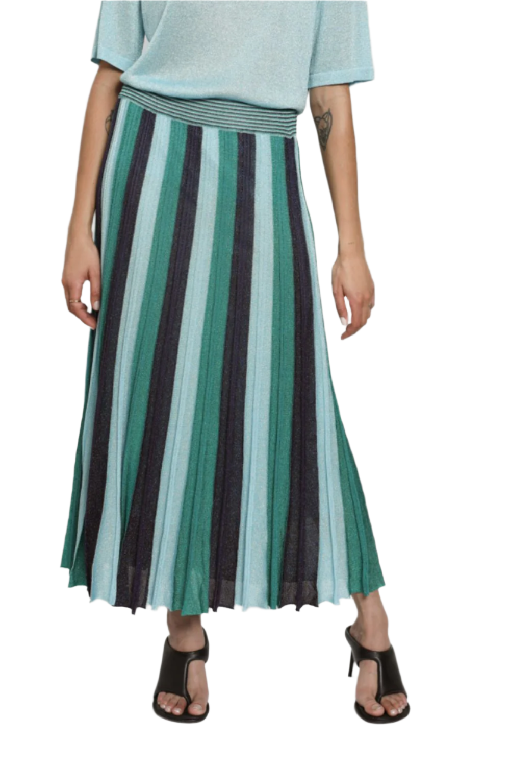 Pleated Maxi Skirt in Lagoon Blue
