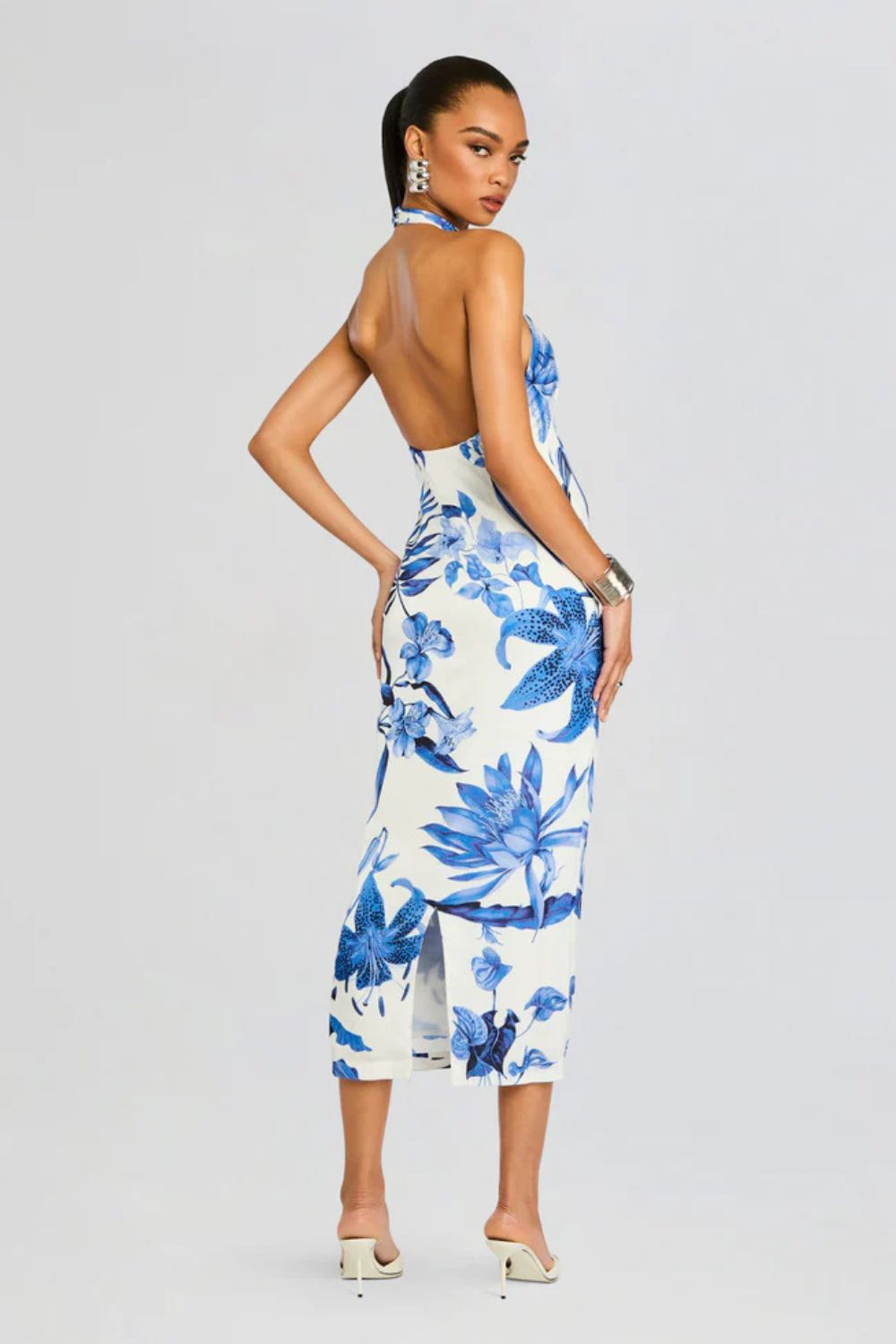 Gabi Dress in White and Blue