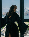 La Rosa Silk Robe in Black
