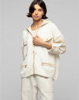 Hooded Jacket in Wool/Cashmere with Leather Inserts