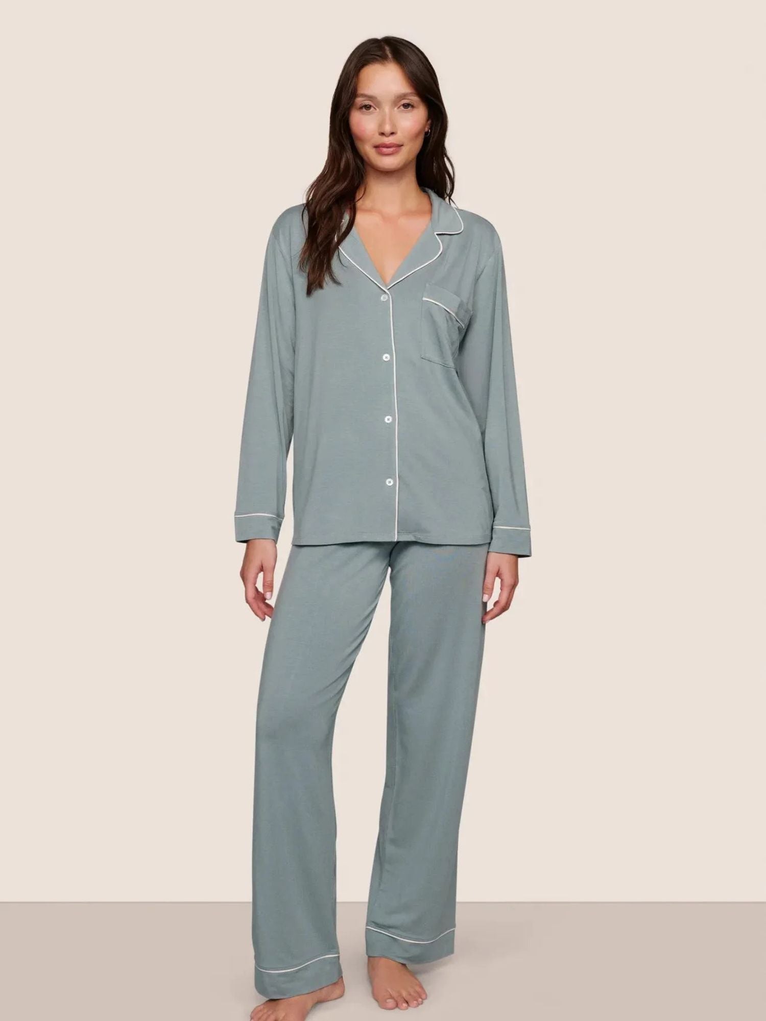 Gisele Long PJ Set in Lead/Ivory