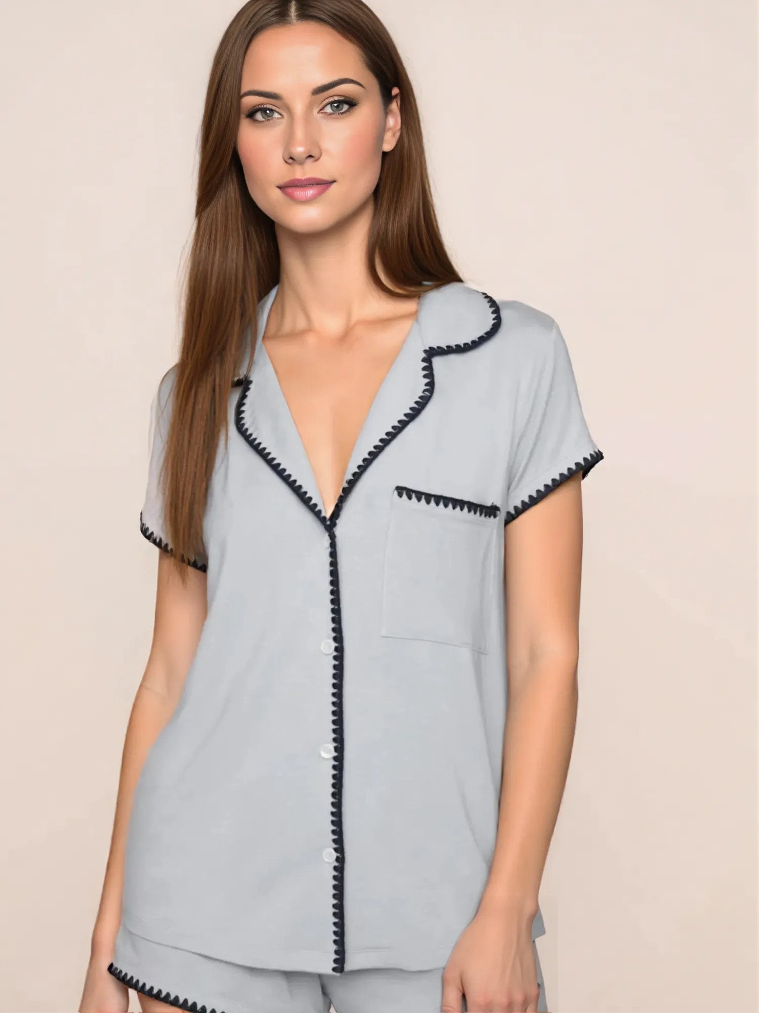 Frida Shortie PJ Set in Gray Dawn/Navy