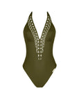 Ajourage Couture Non Wire Swimsuit Plunging Neckline in Avocado