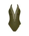 Ajourage Couture Non Wire Swimsuit Plunging Neckline in Avocado
