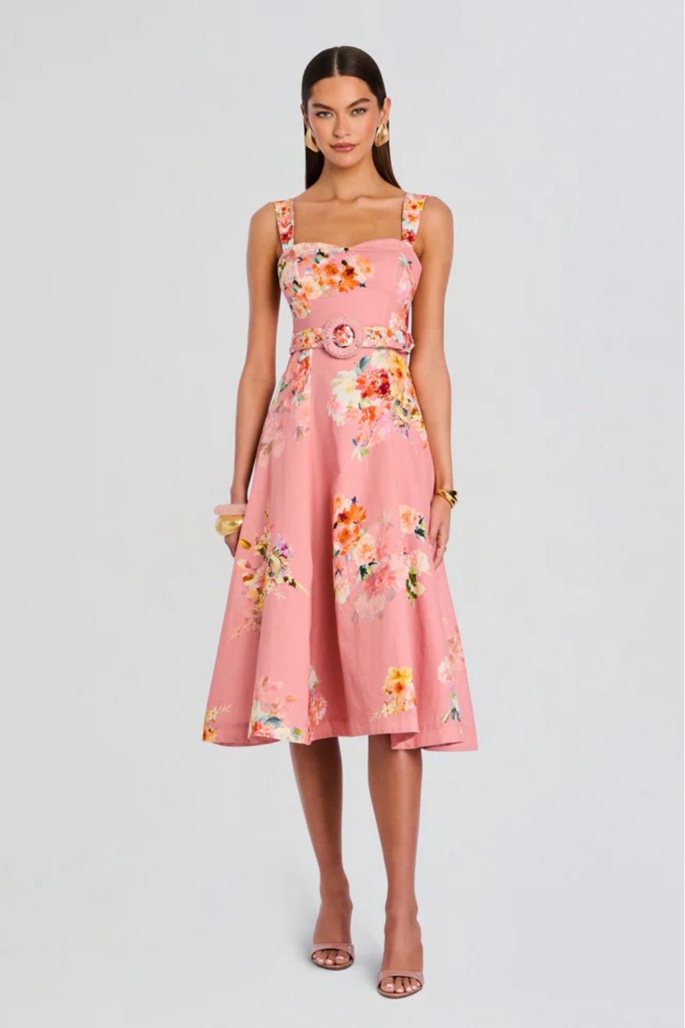 Saba Midi Dress in Peach Floral