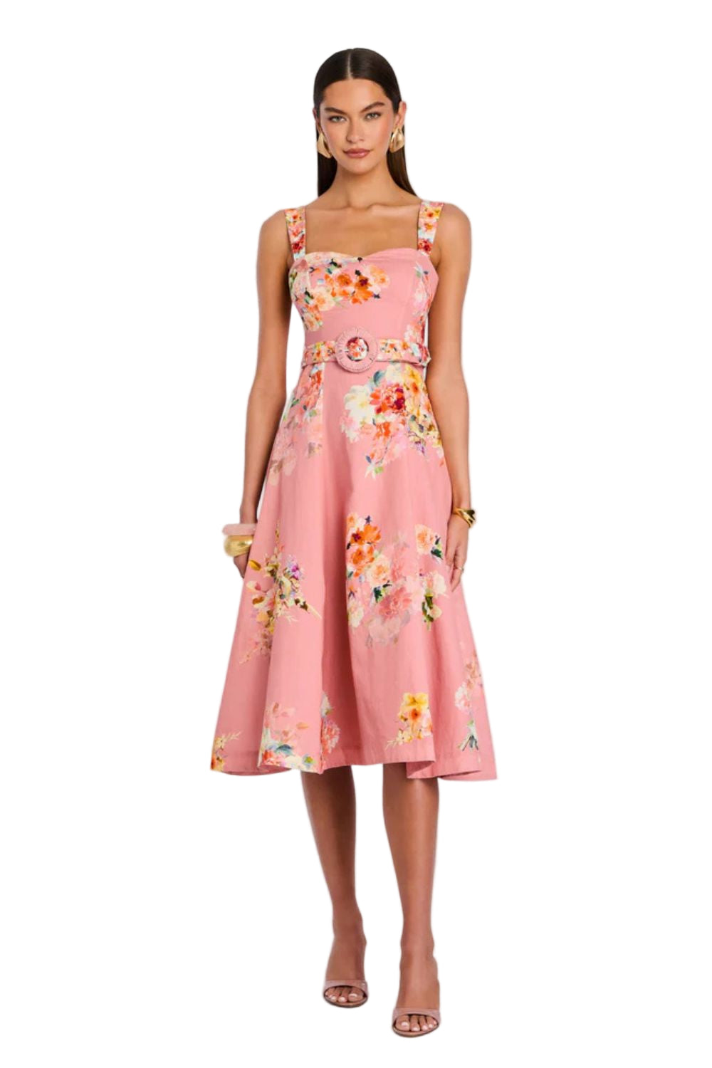 Saba Midi Dress in Peach Floral