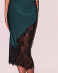 Silk and Lace Scallop Midi Skirt in Evergreen