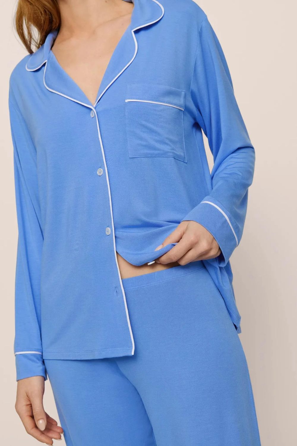 Gisele Long PJ Set in Cornflower Blue/White