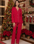 Gisele Printed Long PJ Set in Nutcracker Holly Red/Ivory