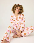 Crossant Print Long Flannel PJ Set in Pink