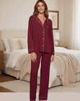 Gisele Long PJ Set in Bordeaux/Ivory