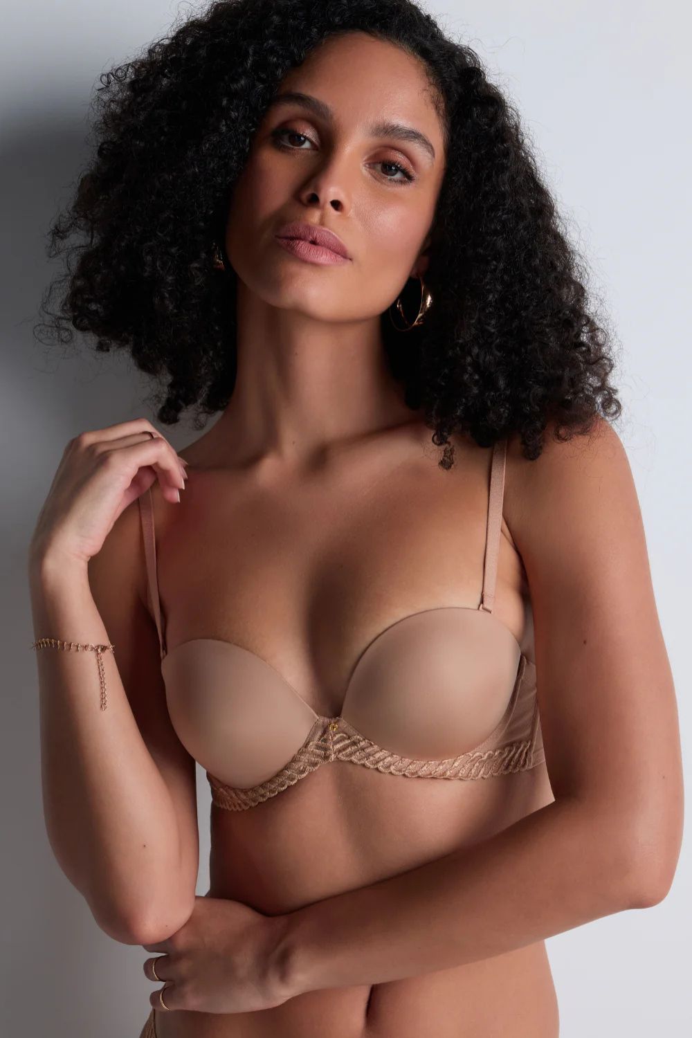 Plunging Bandeau Bra in Sand