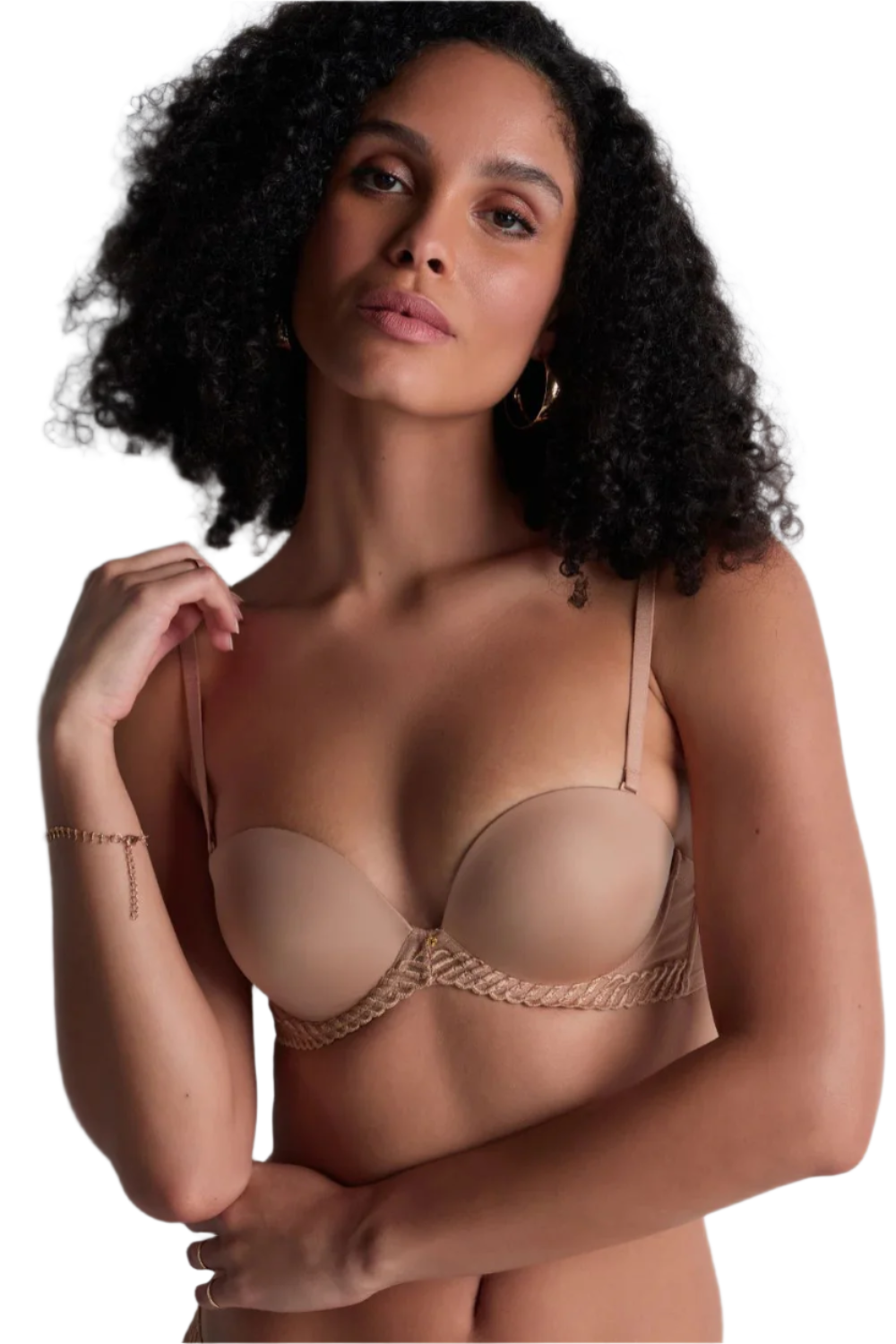 Plunging Bandeau Bra in Sand