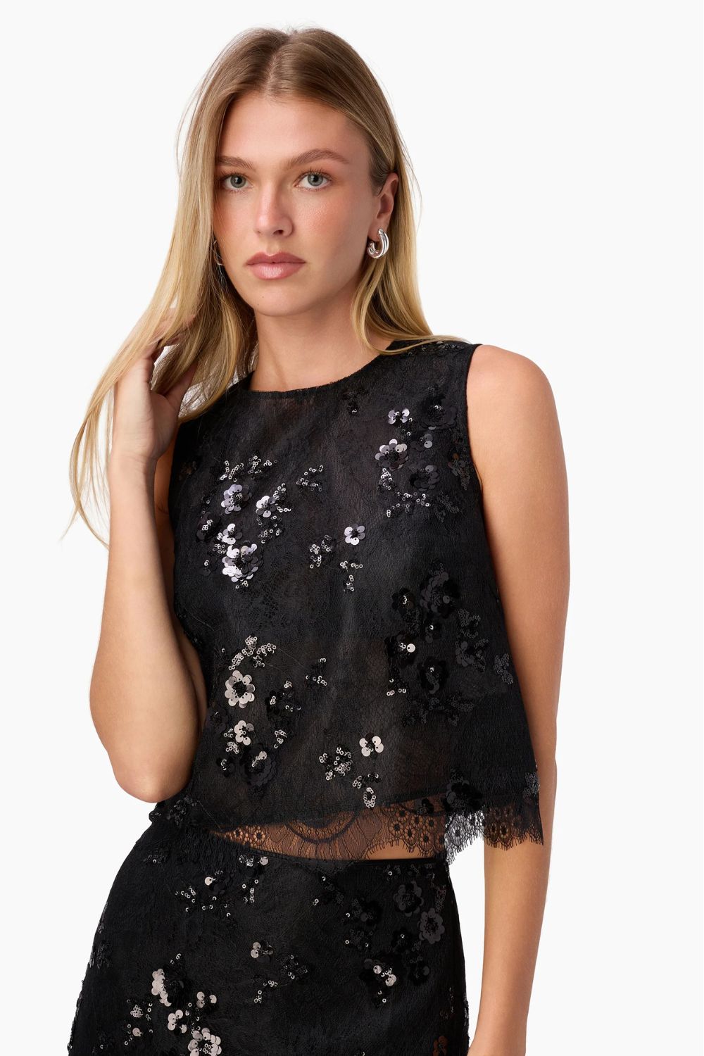 Aracely Sequin Lace Top in Black