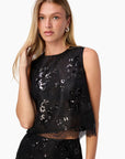 Aracely Sequin Lace Top in Black