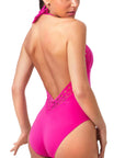 Ajourage Couture Non Wire Swimsuit Plunging Neckline in Fuchsia