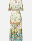 Waisted Dress with Hem Ruffle in Just Coasting