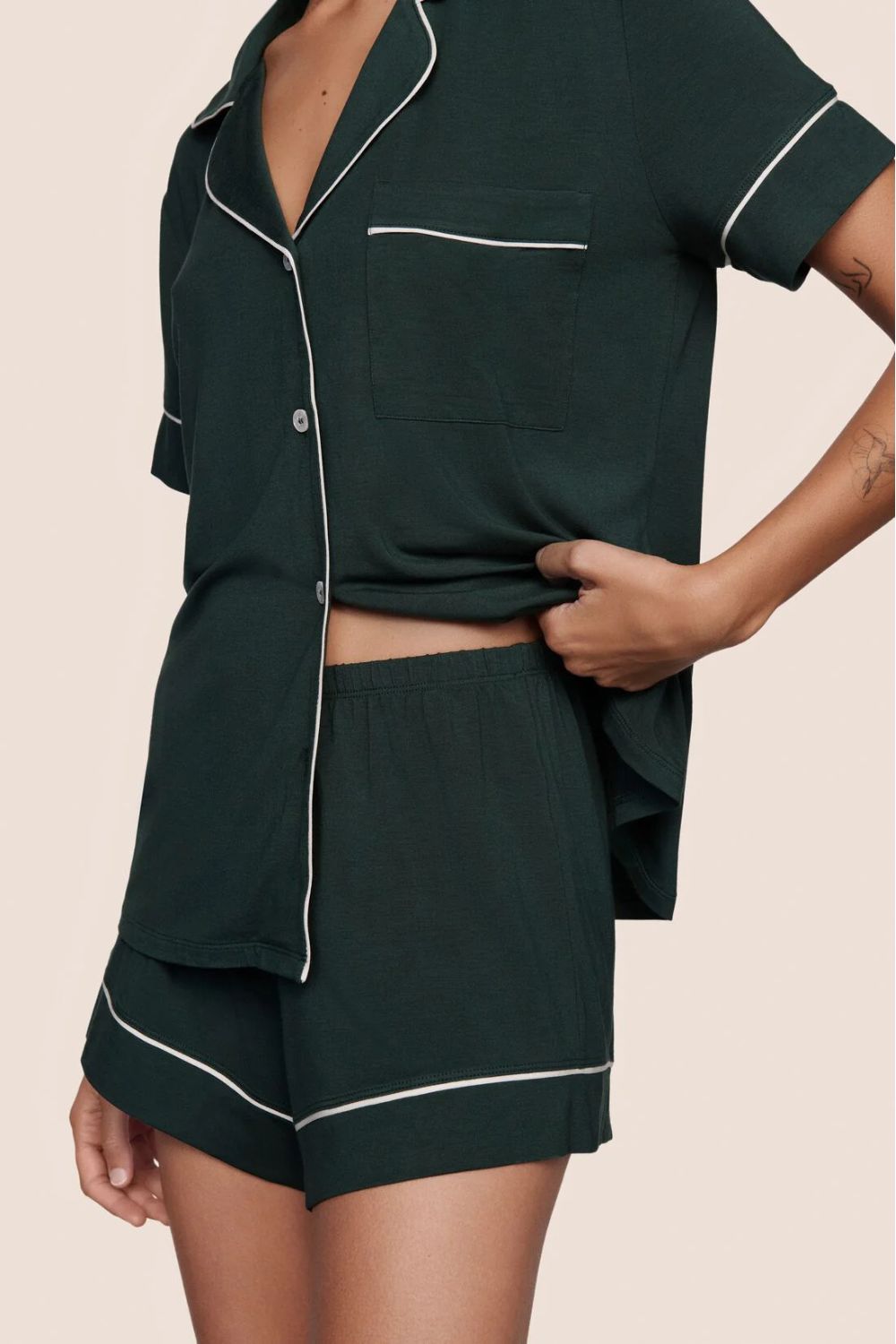 Gisele Relaxed Short PJ Set in Pine/Ivory