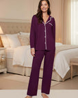 Frida Long PJ Set in Plum/Ivory