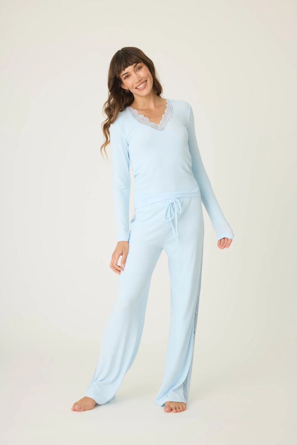 Long Sleeve Lacey PJ Set in Blue Haze