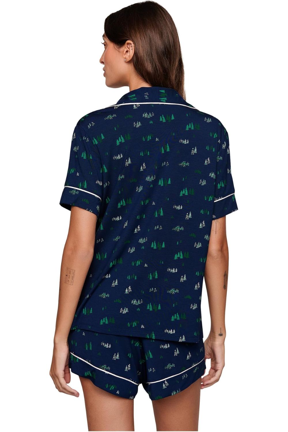 Gisele Printed Relaxed Short PJ Set in Forest Pine Navy/Ivory