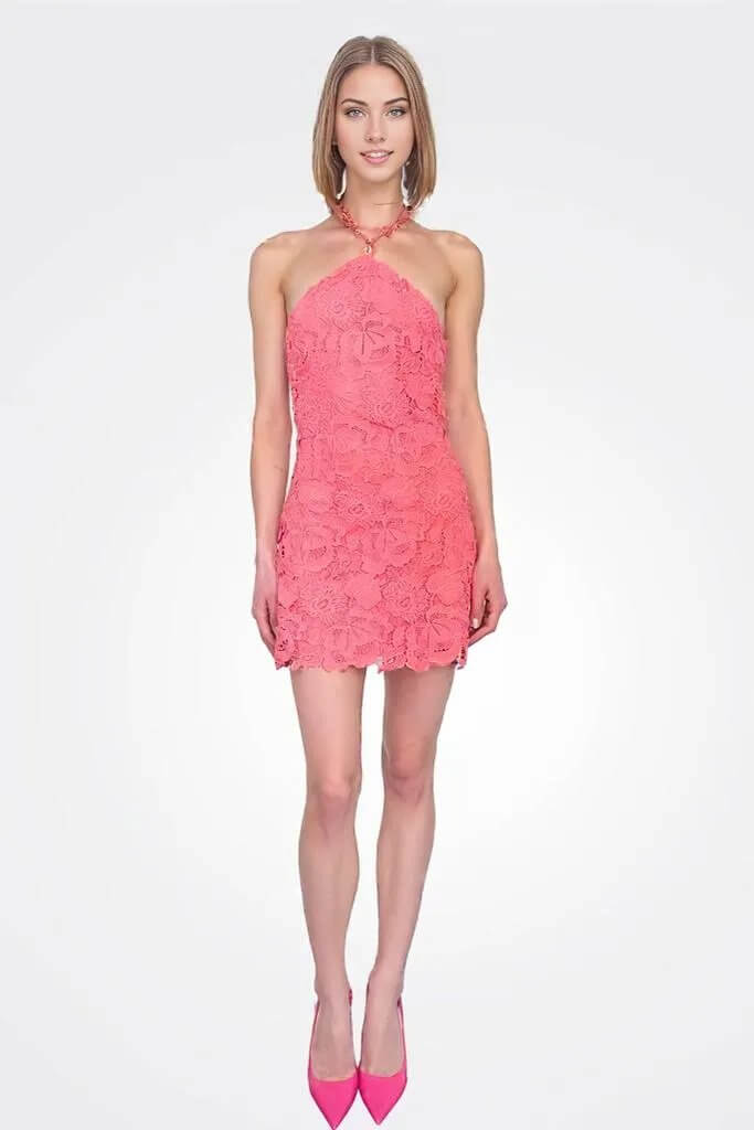 Rococo Sand Lora Short Dress – Coral Linen Mini (S)