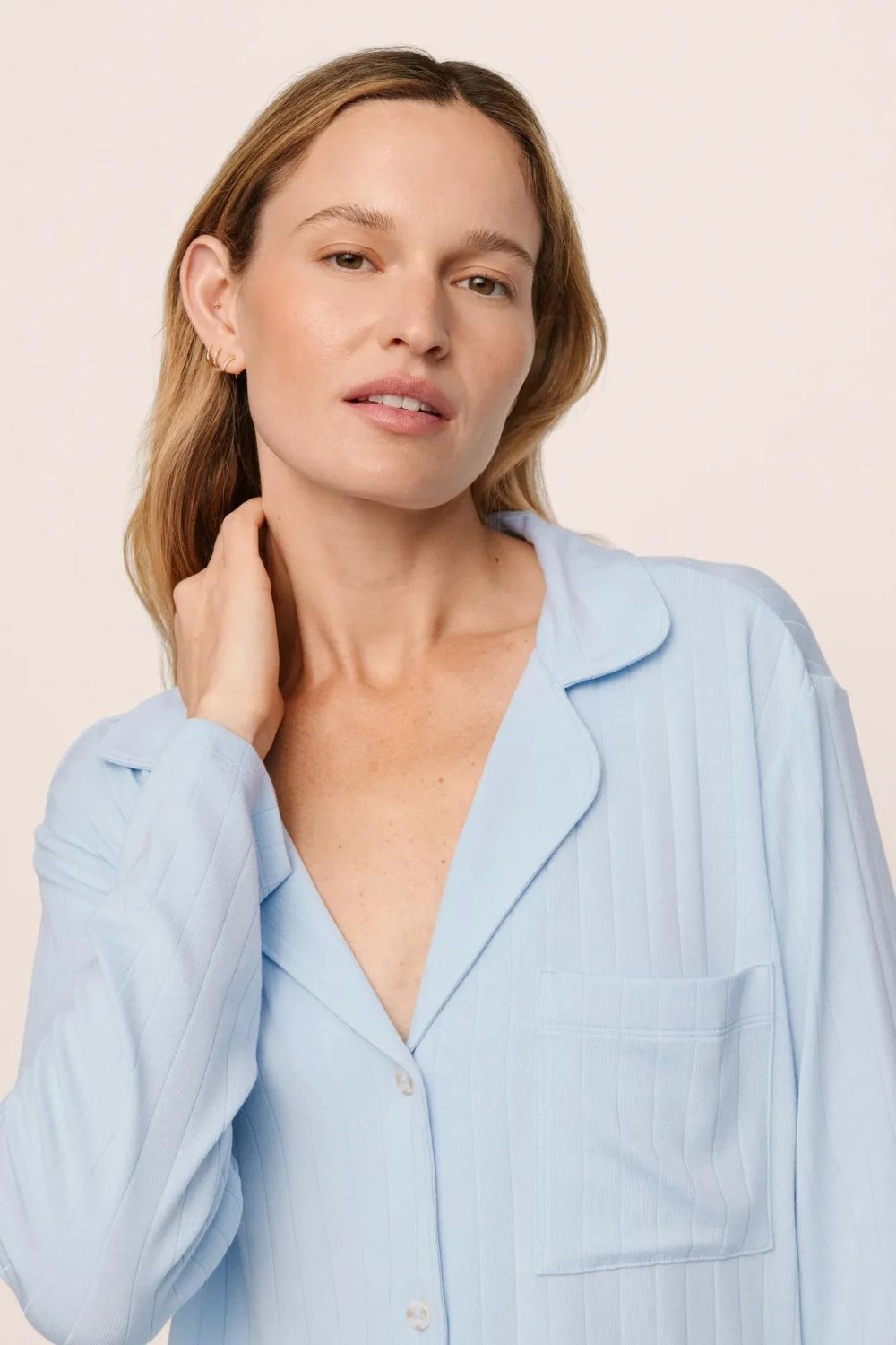 Gisele Ribbed Long PJ Set in Nantucket Breeze