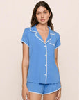 Frida Shortie PJ Set in Cornflower Blue/White