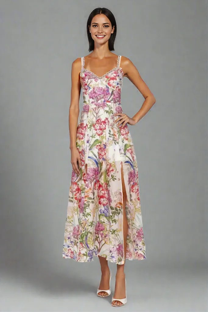 Iraso Long Dress in White Botanic