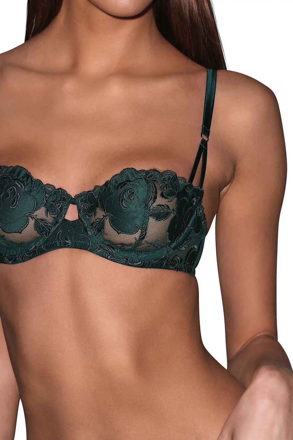 Rose Logo Embroidery Balconette Bra in Evergreen