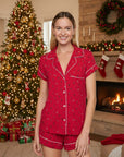 Gisele Shortie Printed PJ Set in Nutcracker Holly Red/Ivory
