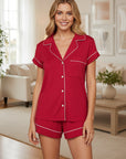 Gisele Shortie PJ Set in Holly Red/Ivory