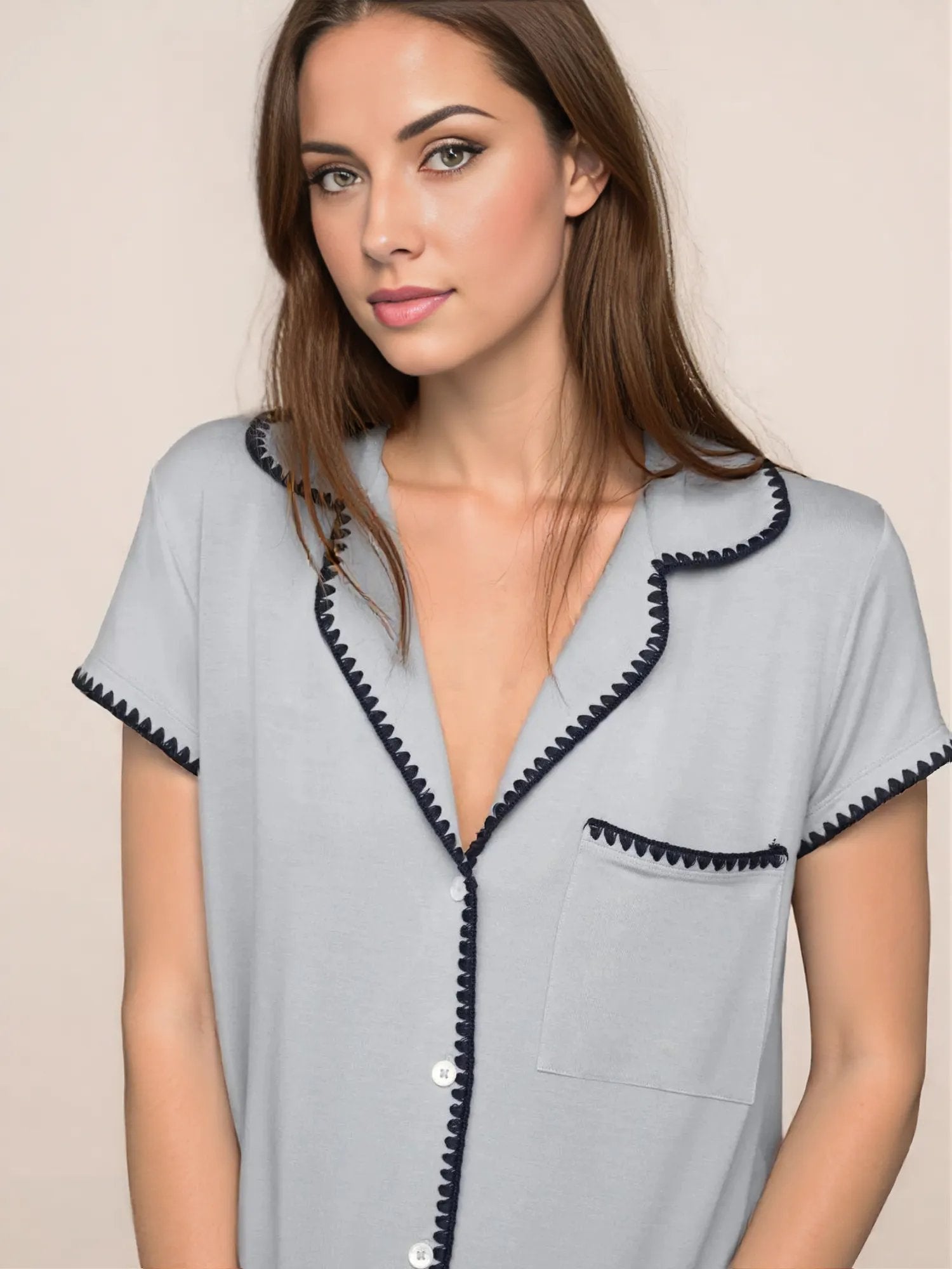 Frida Shortie PJ Set in Gray Dawn/Navy