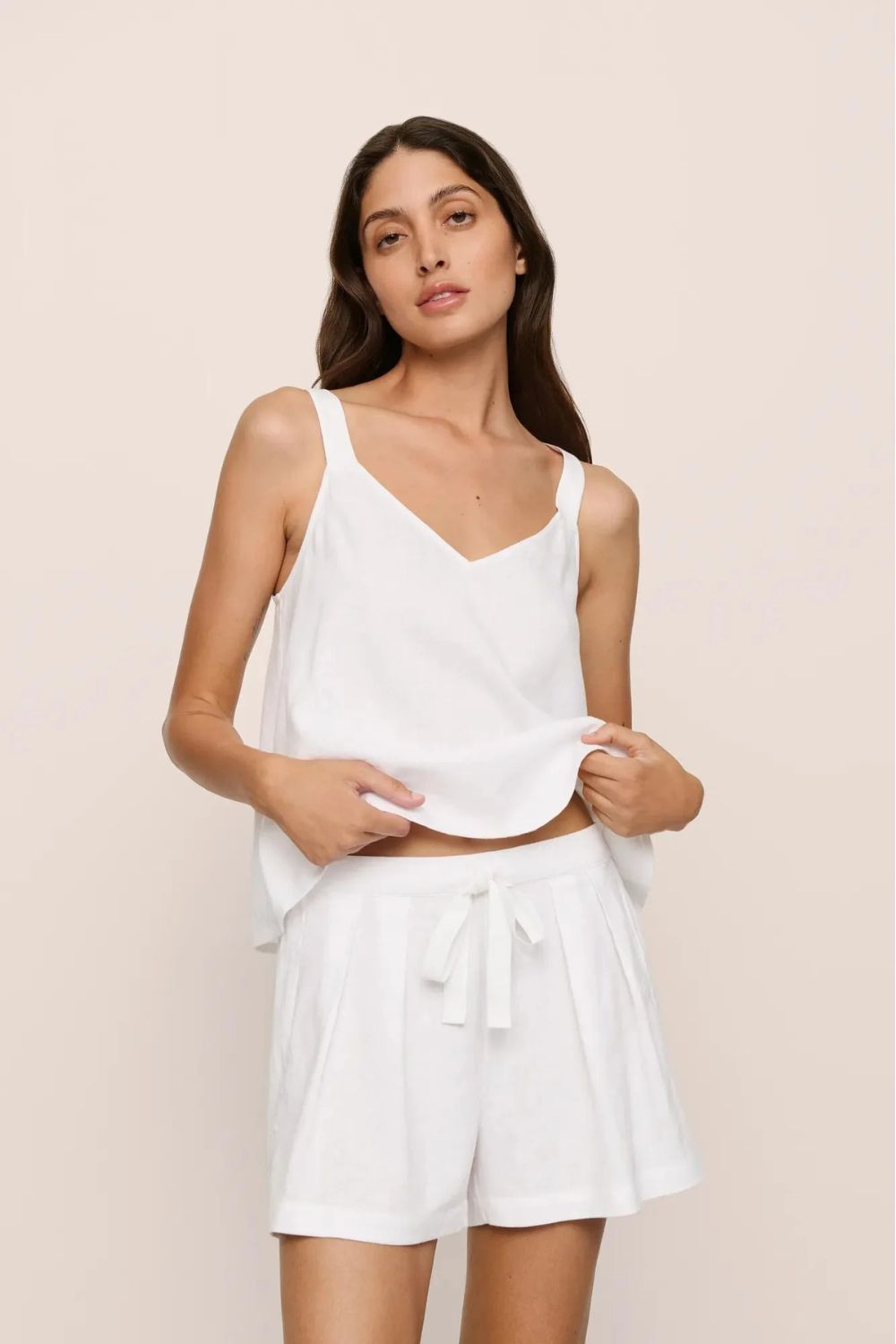 Linen Blend Cami & Short Set in Off-White