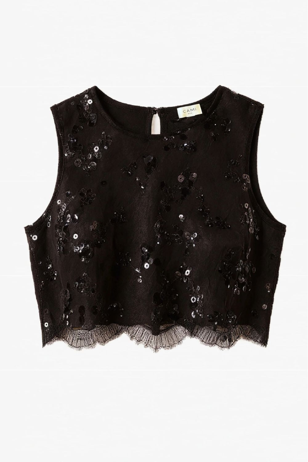 Aracely Sequin Lace Top in Black