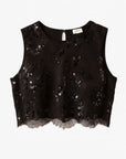 Aracely Sequin Lace Top in Black