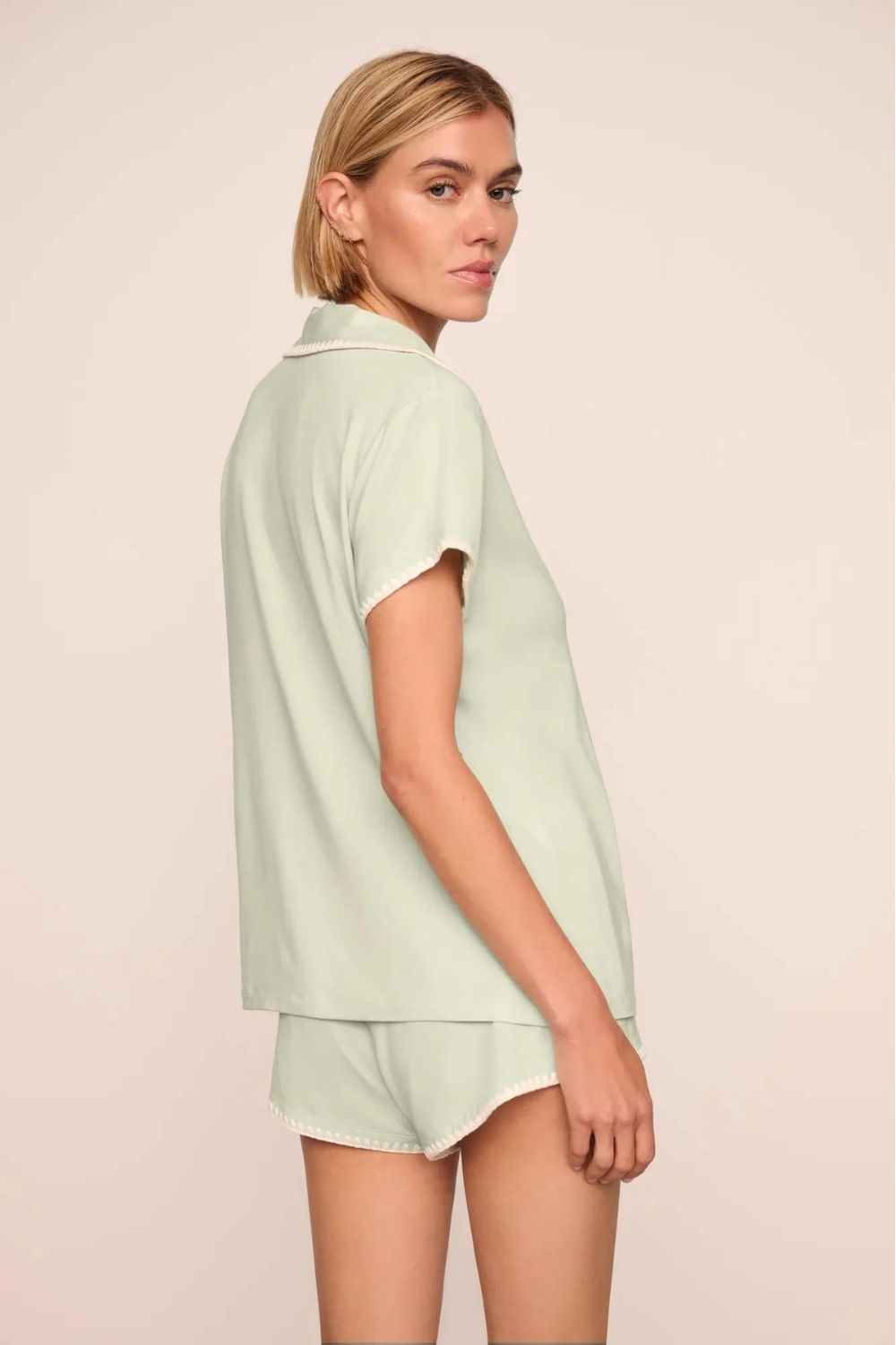 Frida Shortie PJ Set in Mint Cream/Ivory